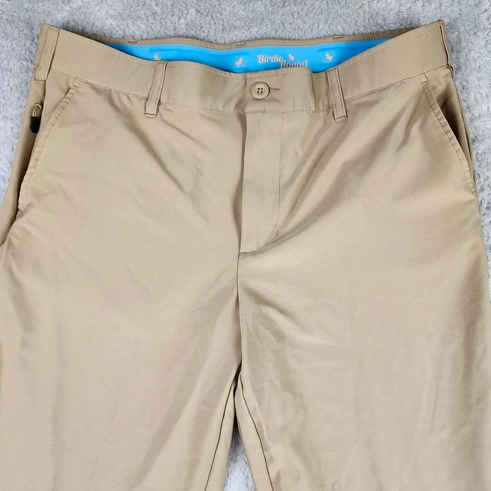 Birdie Bound Golf Pants Men 36x30 Khaki Stretch Performance Flat Front Preppy